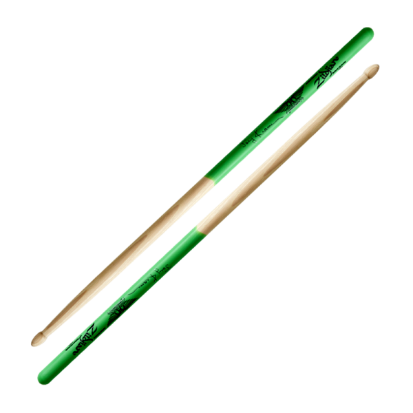 Joey Kramer Artist Series Wood Tip Hickory Drumsticks with Green DIP