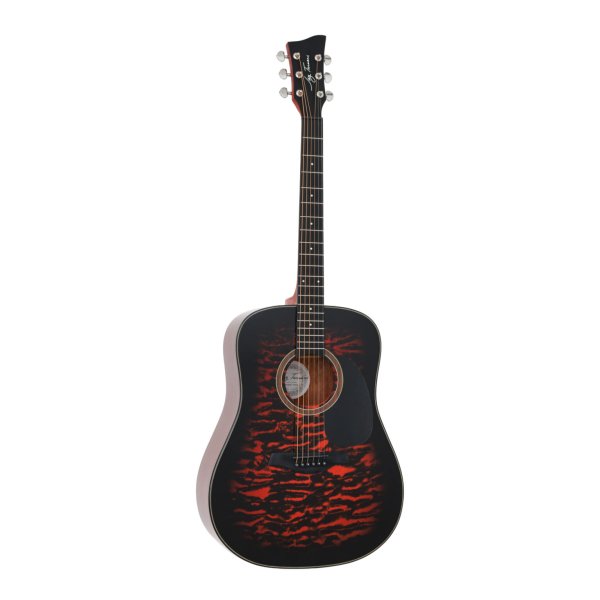 Dreadnought Acoustic Guitar, Full Size, Red Burst Quilt