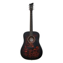 Dreadnought Acoustic Guitar, Full Size, Red Burst Quilt
