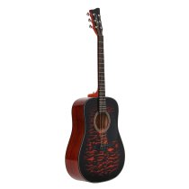 Dreadnought Acoustic Guitar, Full Size, Red Burst Quilt