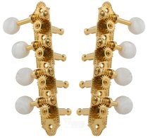F-Style Mandolin Tuning Machines 4 x 4 Tuners Set, Gold with Pearloid Buttons