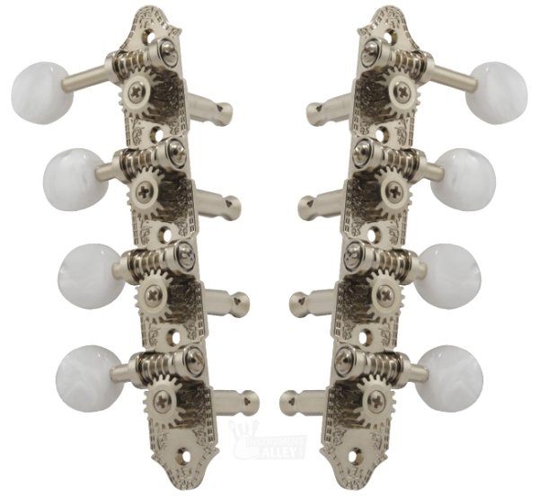 F-style Mandolin Tuning Machines 4 X 4 Tuners Set, Nickel With Pearloid Buttons