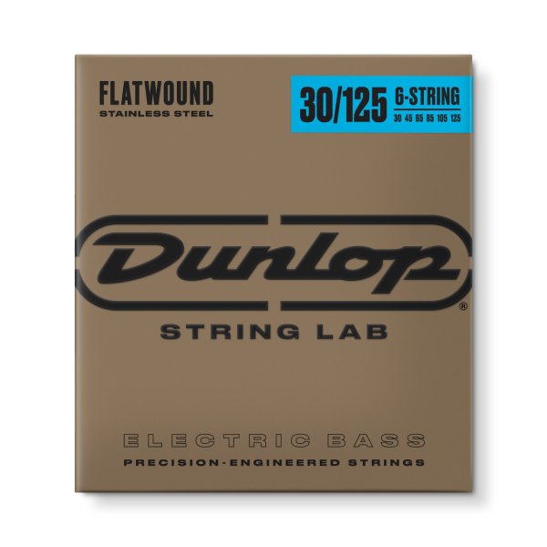 Flatwound Stainless Steel 6-String Electric Bass Strings, Long Scale (30-125)