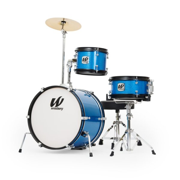 3-Piece Junior Drum Set Complete With Throne, Blue Sparkle Finish