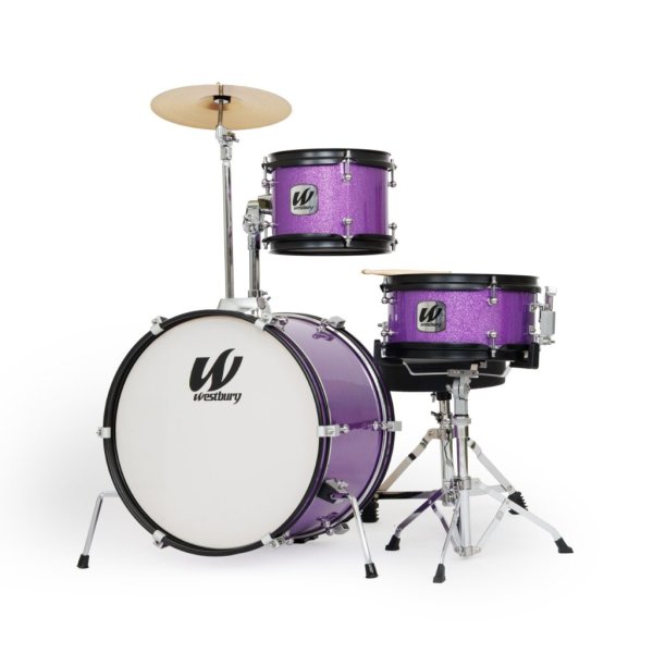 3-Piece Junior Drum Set Complete With Throne, Purple Sparkle Finish