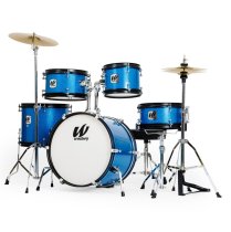 5-Piece Junior Drum Set Complete With Hardware, Cymbals & Throne, Blue Sparkle Finish