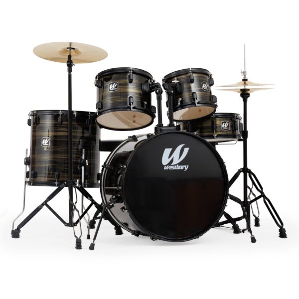 400 Series 5-Piece Stage Drumset With 22" Bass Drum & Throne, Black Woodgrain