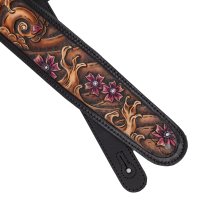 2.5" Leather Strap with Brown Wave and Cherry Blossom Pattern, Black