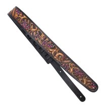2.5" Leather Strap with Brown Wave and Cherry Blossom Pattern, Black