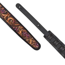 2.5" Leather Strap with Brown Wave and Cherry Blossom Pattern, Black