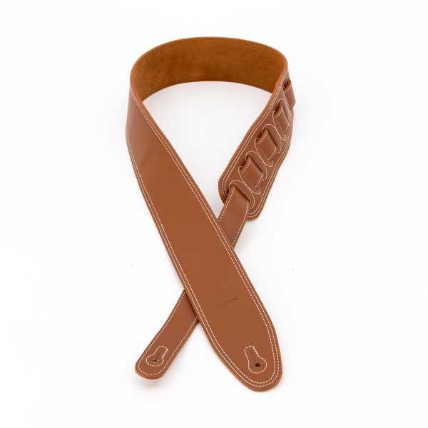2.5" Leather Strap with White Double Stitching, Cognac