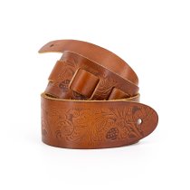 2.5" Leather Strap with Hot Press Design, Cognac