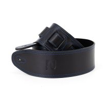 2.5" Leather Strap with Blue Double Stitching, Black