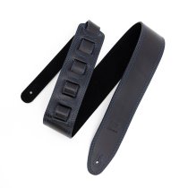 2.5" Leather Strap with Blue Double Stitching, Black
