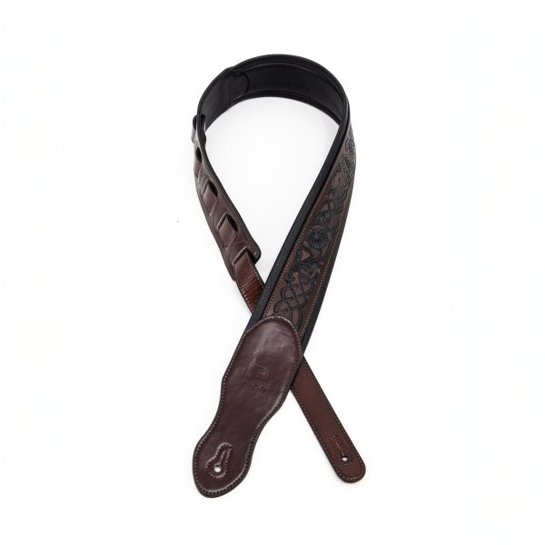 2.5" Leather Padded Strap with Celtic Knot Pattern, Gloss Brown