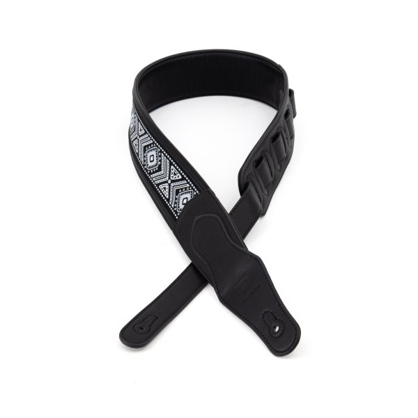 2.5" Leather Strap with Burgundy Suede and Black Leather Arrow Pattern, Black