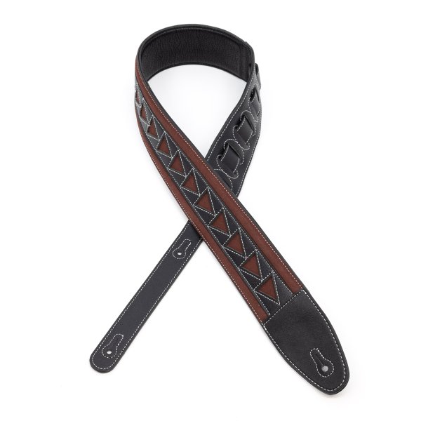 2.5" Leather Strap with Burgundy Suede and Black Leather Arrow Pattern, Black