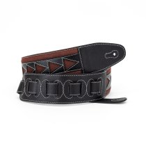 2.5" Leather Strap with Burgundy Suede and Black Leather Arrow Pattern, Black