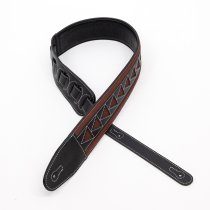 2.5" Leather Strap with Burgundy Suede and Black Leather Arrow Pattern, Black