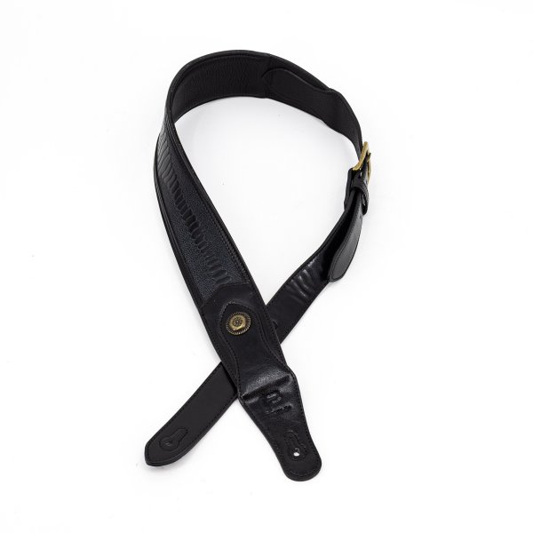 Western Strap with Brass Buckle, Black Crocodile Pattern