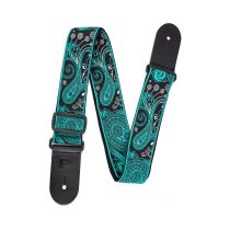 2.5" Jacquard Weave Teal and Black Paisley Pattern Strap