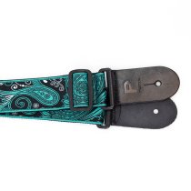 2.5" Jacquard Weave Teal and Black Paisley Pattern Strap