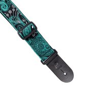 2.5" Jacquard Weave Teal and Black Paisley Pattern Strap