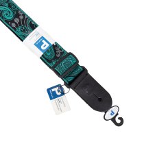 2.5" Jacquard Weave Teal and Black Paisley Pattern Strap