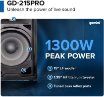 15" Powered PA Speaker with Bluetooth Streaming, Built-In 3-Channel Mixer, RGB LED Light Show and 1300W Peak Power