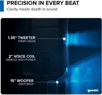 15" Powered PA Speaker with Bluetooth Streaming, Built-In 3-Channel Mixer, RGB LED Light Show and 1300W Peak Power