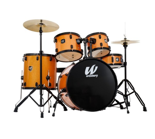 400 Series 5-Piece Stage Drumset With 22" Bass Drum & Throne, Tangerine Sparkle