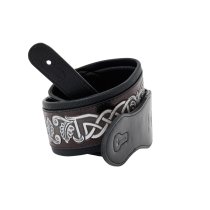 Leather Padded Strap - Dark Brown and Black with Silver Celtic Knot Pattern