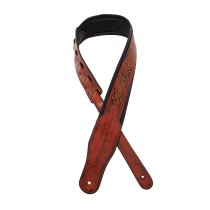 Leather Padded Strap with Tooled Hibiscus Flower Pattern Dark Brown and Black