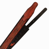 Leather Padded Strap with Tooled Hibiscus Flower Pattern Dark Brown and Black