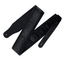 Leather Padded Strap with Tooled Hibiscus Flower Pattern Black