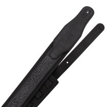 Leather Padded Strap with Tooled Hibiscus Flower Pattern Black