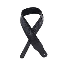 Leather Padded Strap with Tooled Hibiscus Flower Pattern Black