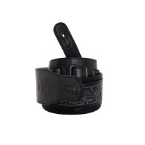 Leather Padded Strap with Tooled Hibiscus Flower Pattern Black