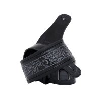 Leather Padded Strap with Tooled Hibiscus Flower Pattern Black