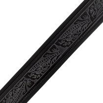 Leather Padded Strap with Tooled Hibiscus Flower Pattern Black