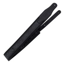 Leather Padded Strap with Tooled Hibiscus Flower Pattern Black