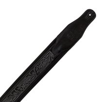 Leather Padded Strap with Tooled Hibiscus Flower Pattern Black