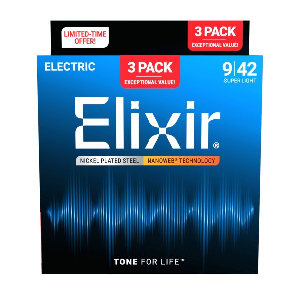 Elixir Electric Nickel Plated Steel w/ NANOWEB® Technology - 3Pk 12002