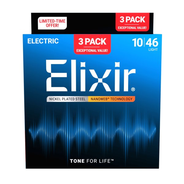 Elixir Electric Nickel Plated Steel w/ NANOWEB® Technology - 3Pk 12052
