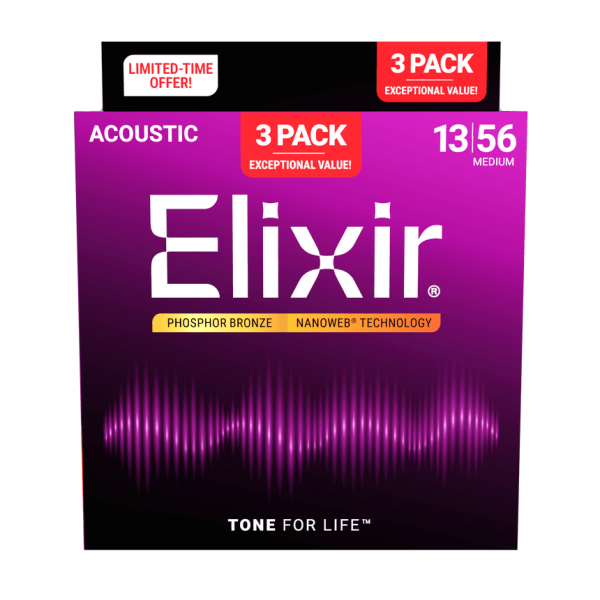 Elixir Acoustic Phosphor Bronze w/ NANOWEB® Technology - 3Pk 16102