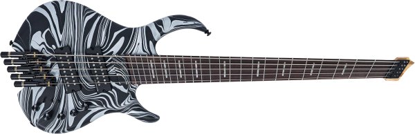 M6 Headless 5-String Bass Guitar with Marcus Heritage-3 Preamp and Gig Bag, Black swirl