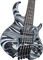 M6 Headless 5-String Bass Guitar with Marcus Heritage-3 Preamp and Gig Bag, Black swirl