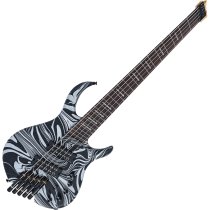 M6 Headless 5-String Bass Guitar with Marcus Heritage-3 Preamp and Gig Bag, Black swirl