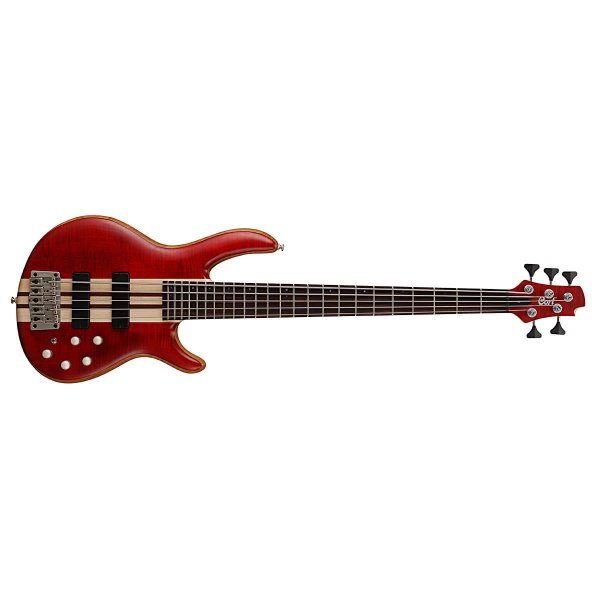 Premium 5-String Electric Bass with Mahogany Body and Flamed Maple Top, Black Cherry