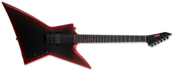 EXL Baritone Black Metal Electric Guitar, Black Red Burst Satin
